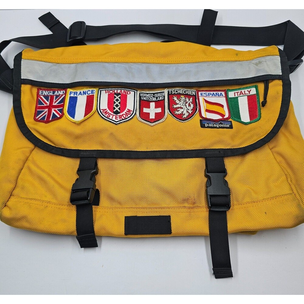 Vintage Patagonia Half Mass Messenger Bag Yellow USA Made European Patches